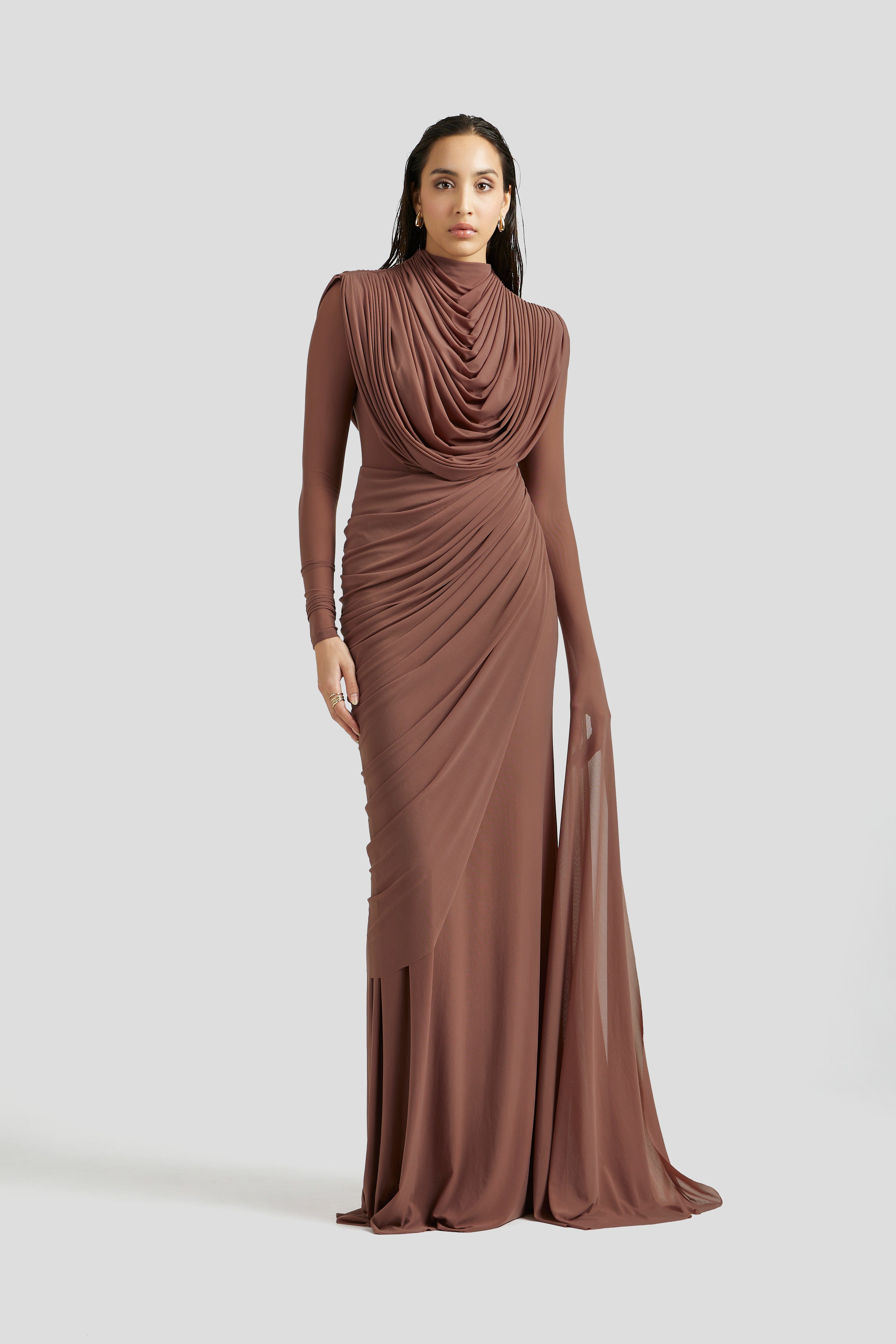 green emerald velvet dress Andrea & Leo A1289 Floral Embroidered A-Line Dress 2 / Champagne (Wheat) main image 1