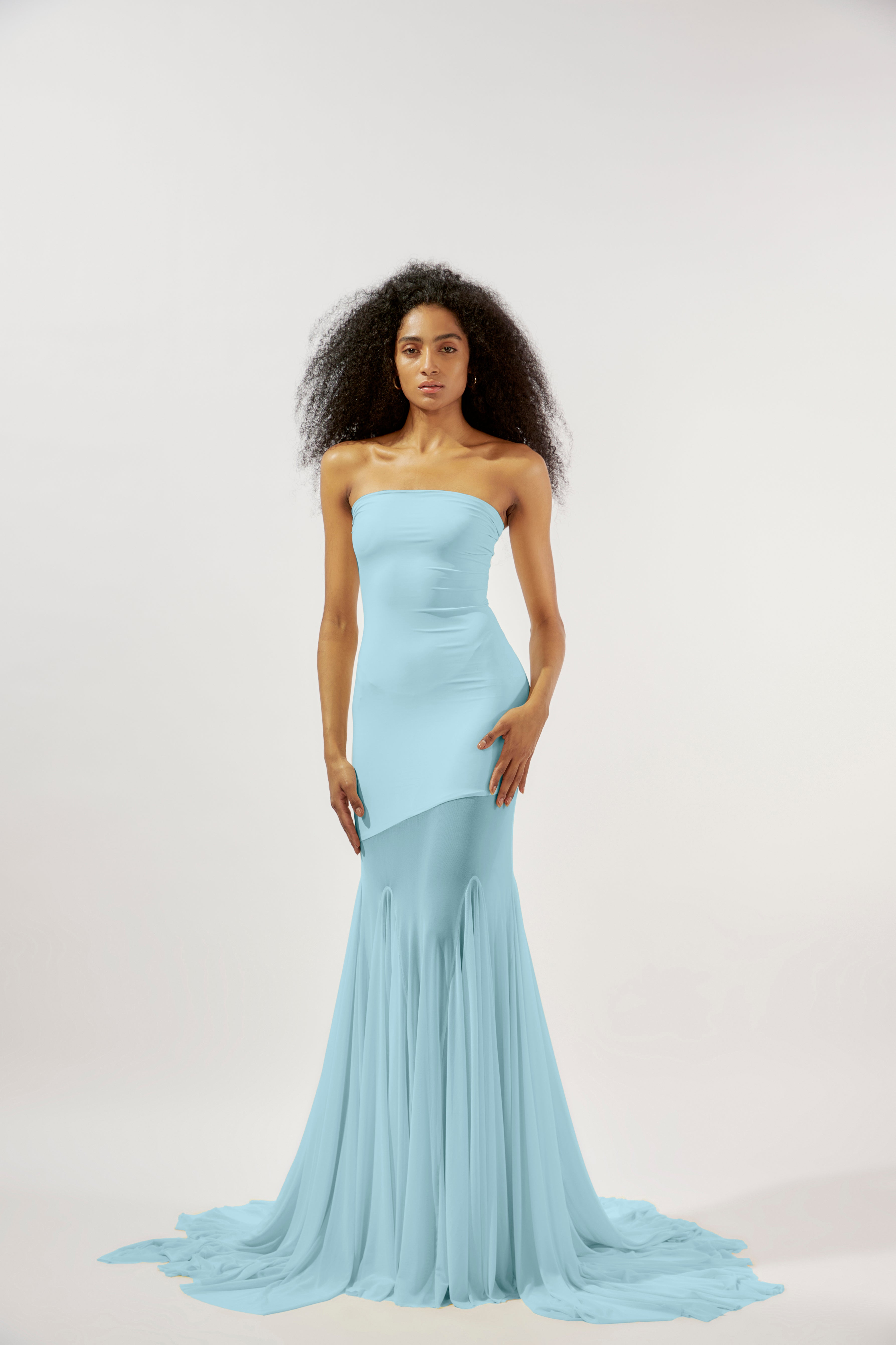 deme love blue dress WENDY NAVY BLUE HIGH-NECK GOWN | CULT MIA main image 0