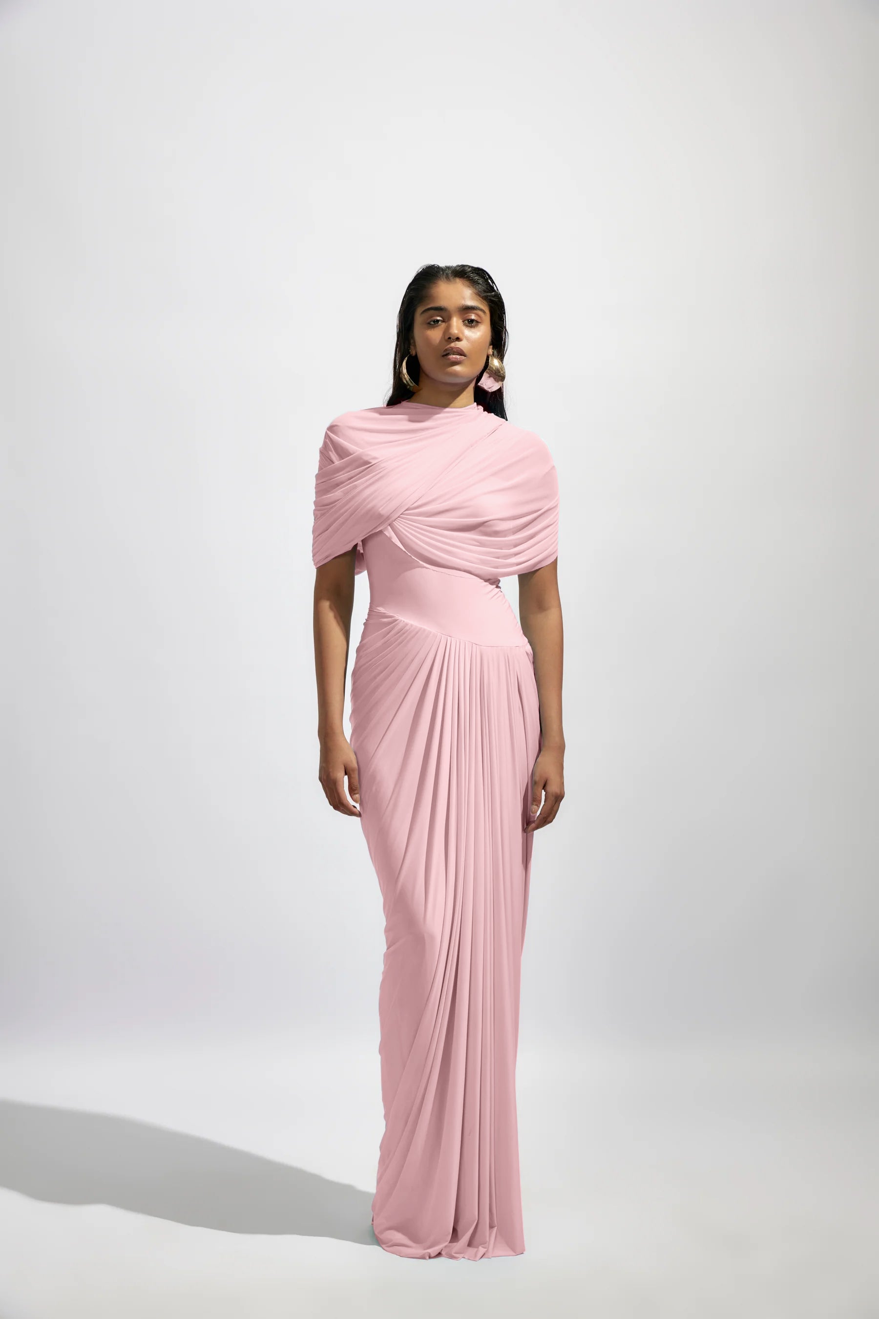 gabrielle dress - dusty pink reviews Clothing : Maxi Dresses : 'Gabriella' Soft Peach Ruffled Front Gown