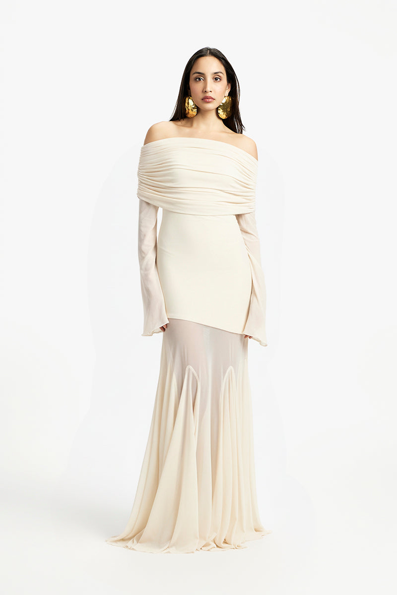 long sleeve beige midi dress Long Sleeve Slit Midi Dress Tan / XL main image 1